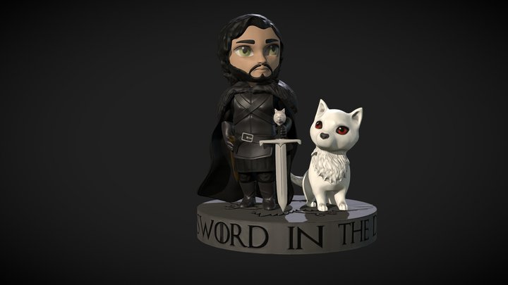 Jon Snow and Ghost Chibi 3D Model
