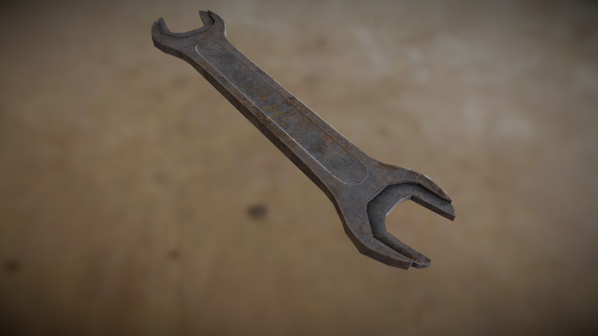 3D model Old Spanner - This is a 3D model of the Old Spanner. The 3D model is about a metal tool on a white surface.