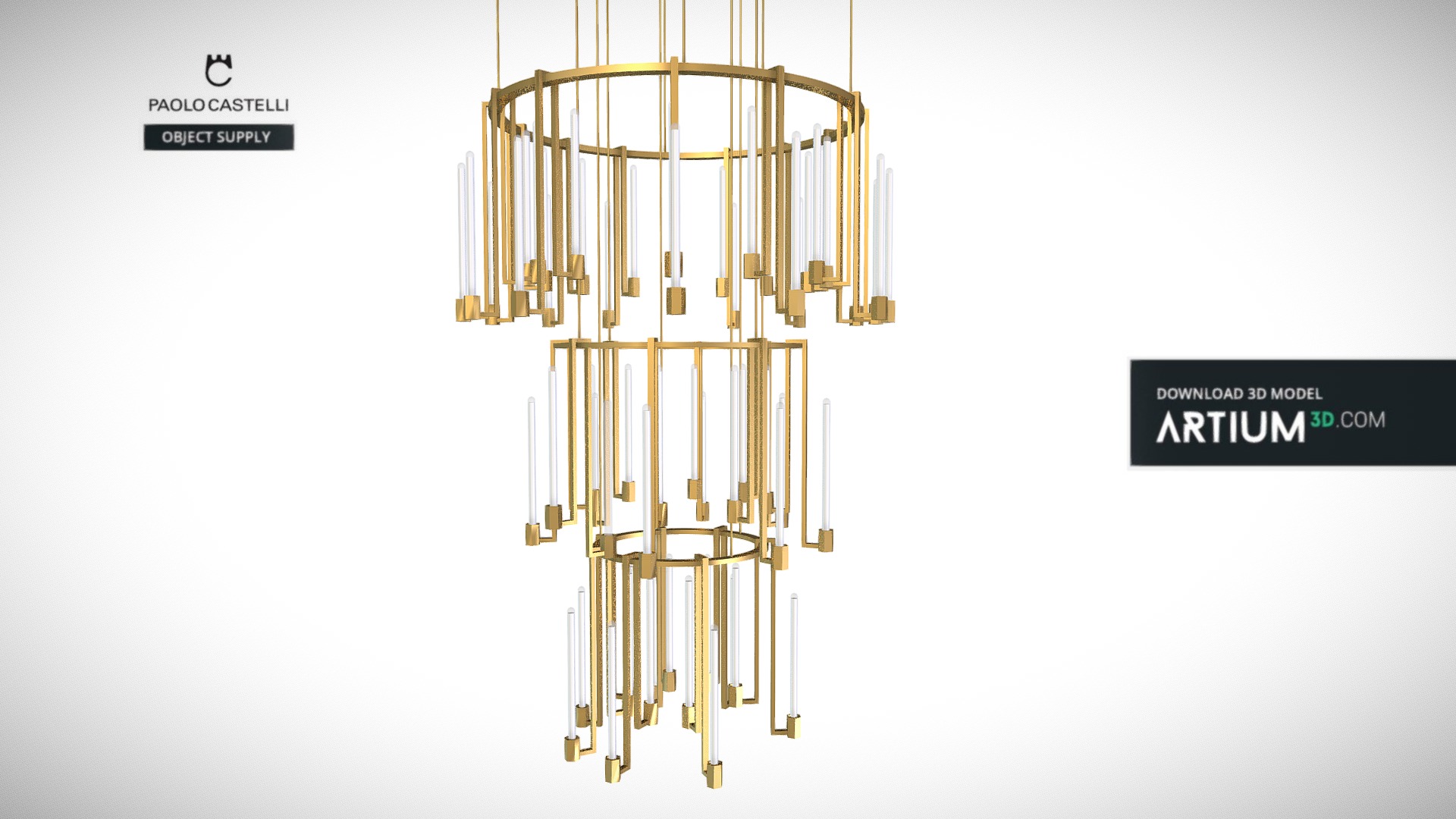 3D model Chandelier Kalí 3 Ring from Paolo Castelli - This is a 3D model of the Chandelier Kalí 3 Ring from Paolo Castelli. The 3D model is about a yellow metal tower.