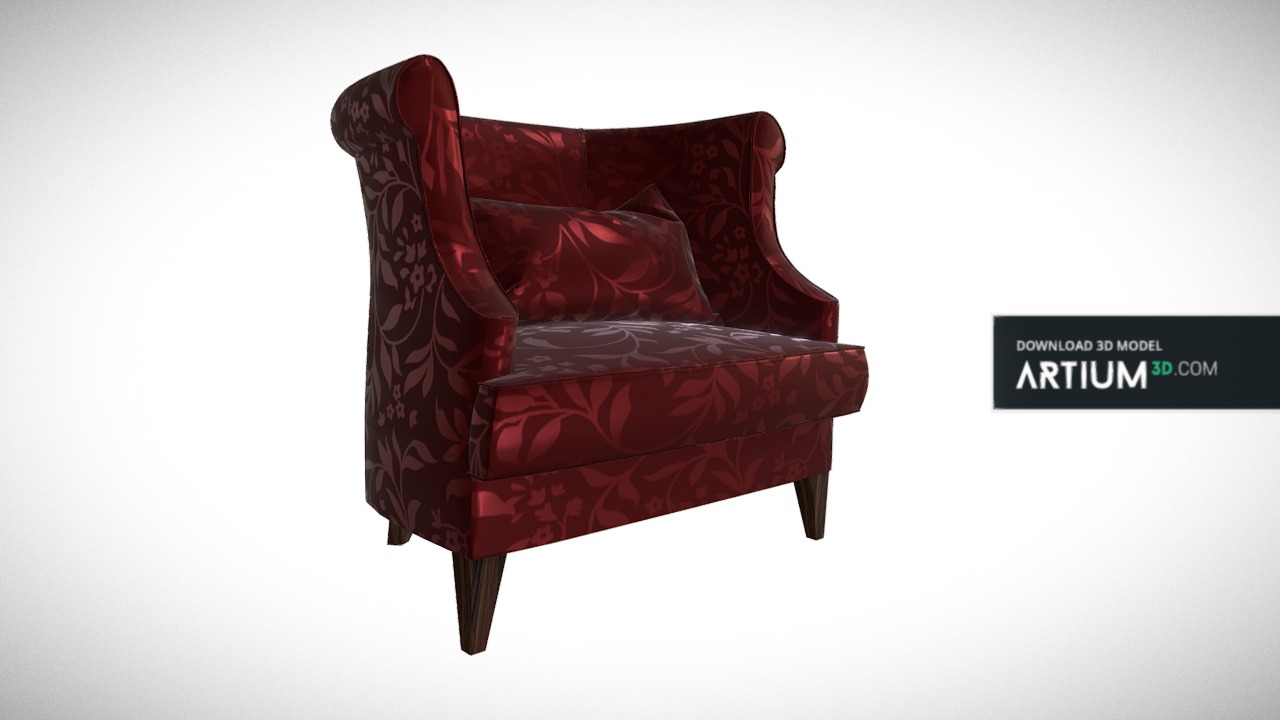 3D model Armchair – New design - This is a 3D model of the Armchair – New design. The 3D model is about a red chair with a black back.