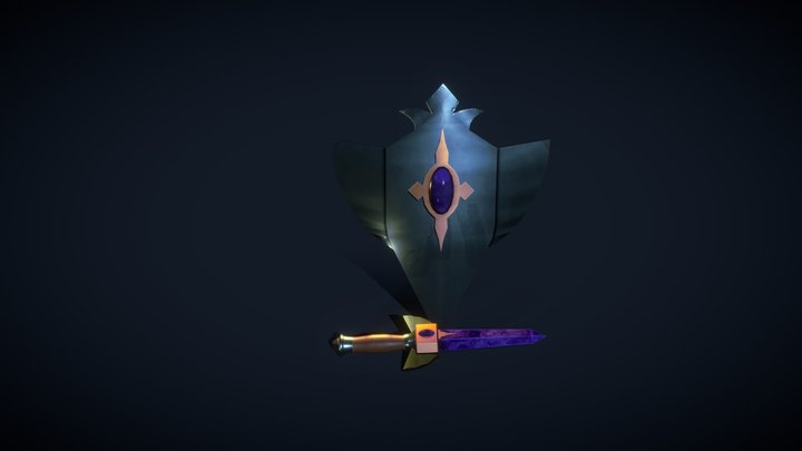 Winged Amethyst Sword & Silver Shield 3D Model