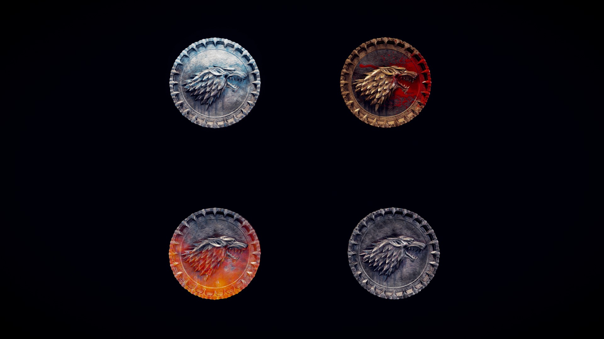3D model Stark Medal – A Game of Thrones Fan Art - This is a 3D model of the Stark Medal - A Game of Thrones Fan Art. The 3D model is about a group of different colored coins.