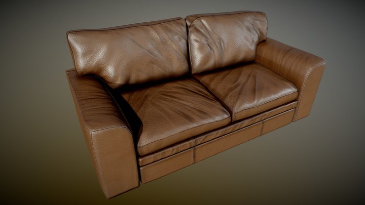 Old Clean Leather Couch Brown - PBR 3D Model