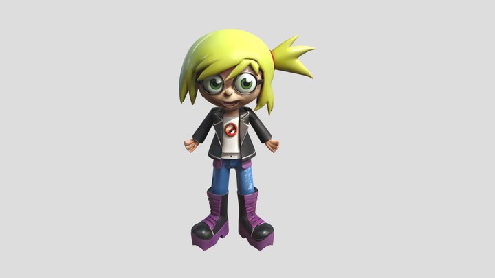 Cartoon girl with green hair 3D Model