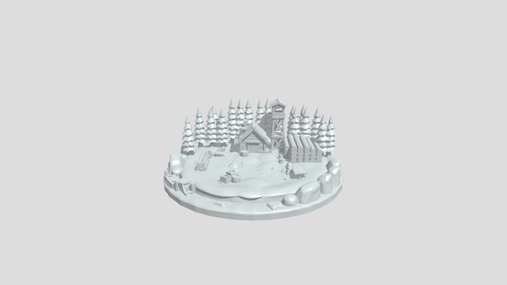 Stylized winter lumber camp diorama