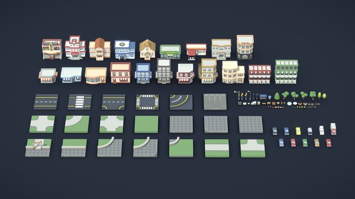 Cartoon Low Poly Modular City Pack 3D Model