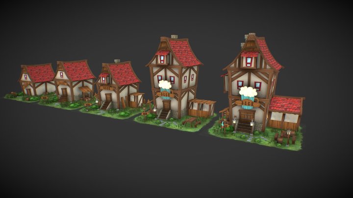 Lowpoly tavern  - level up 3D Model