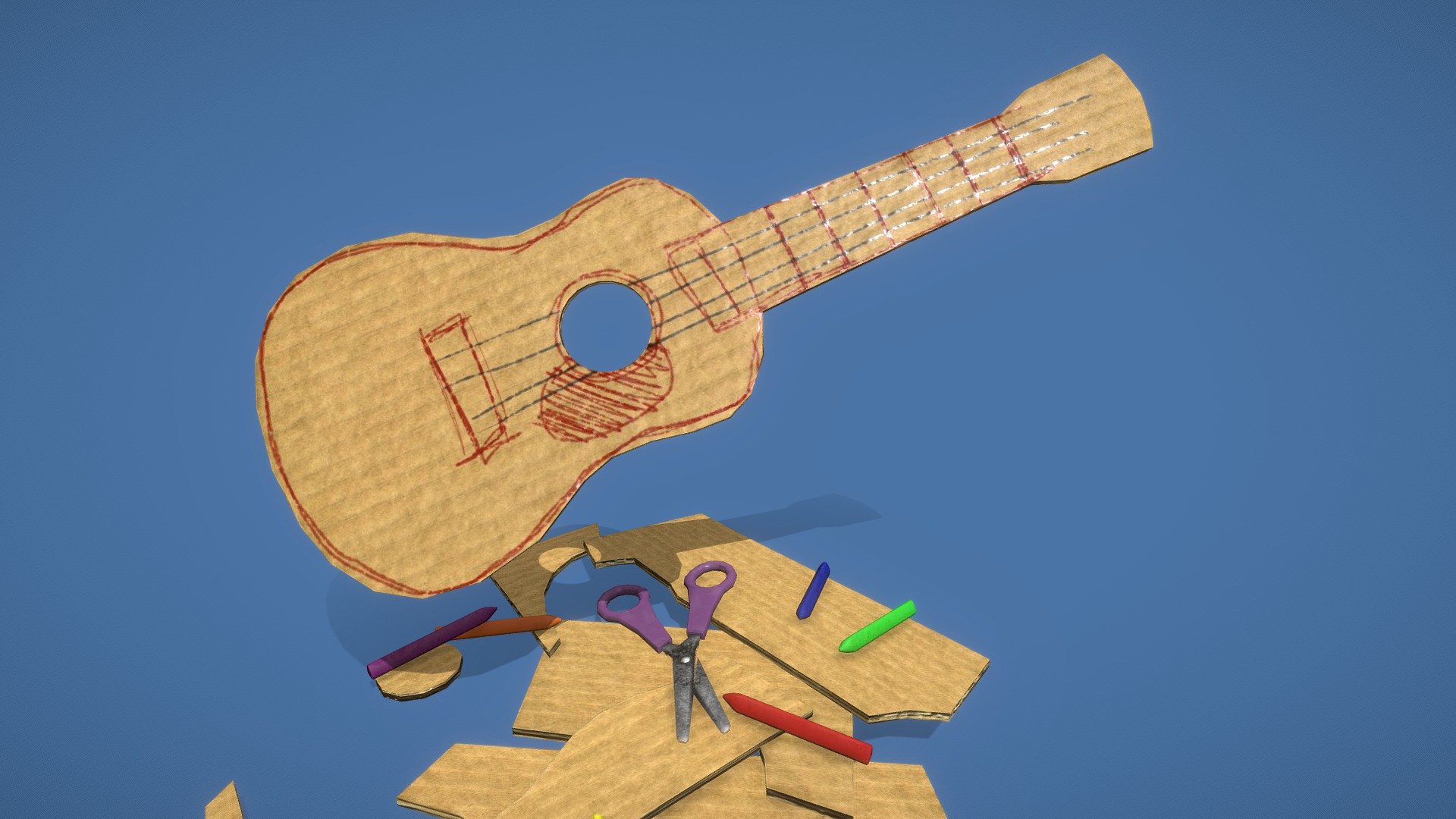cardboard guitar Download Free 3D model by Jonás (jonasaguilar