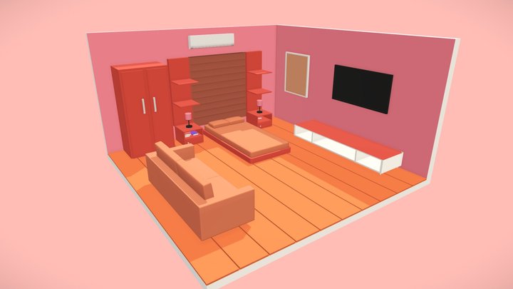 Low poly bedroom 3D Model