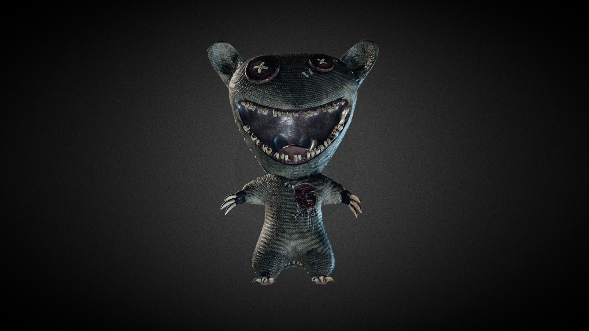 3D model Horror Teddy Game Character - This is a 3D model of the Horror Teddy Game Character. The 3D model is about a small black and grey frog.
