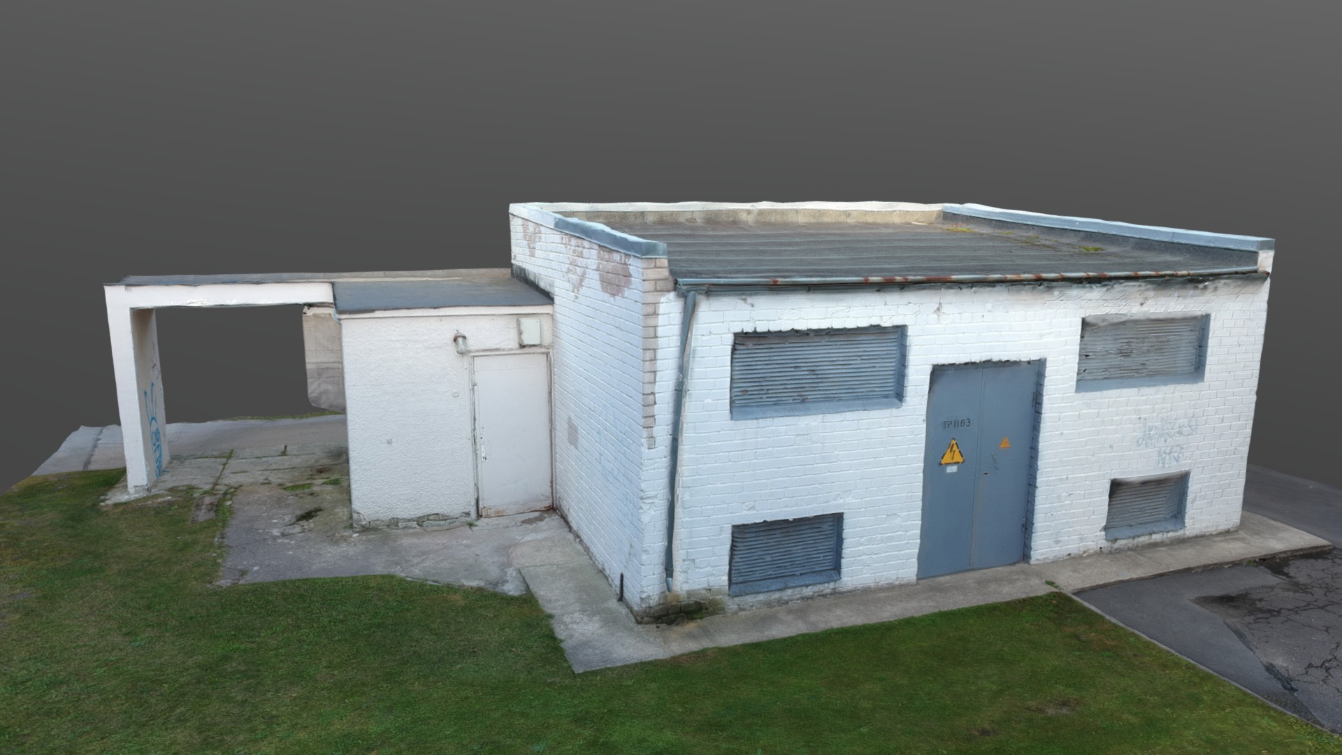 3D model Gray Brick Building - This is a 3D model of the Gray Brick Building. The 3D model is about a white building with blue doors.