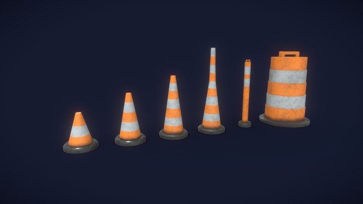 Traffic Cones Set - Realistic 3D Traffic Cones 3D Model