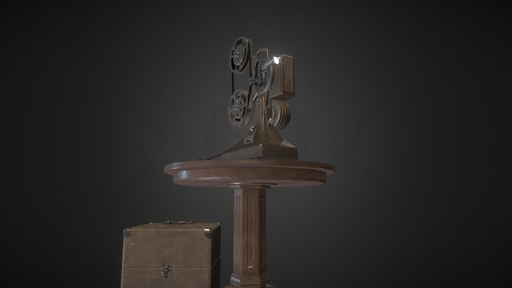 Vintage projector, storage box & Table 3D Model
