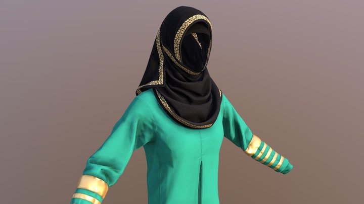 Arabic Hijab Dress for Game, ready for Animating 3D Model