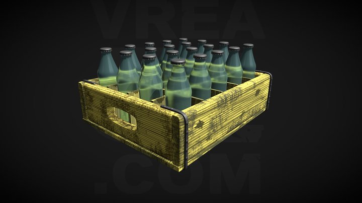 Vintage Crate of Empty Soda Bottles 3D Model