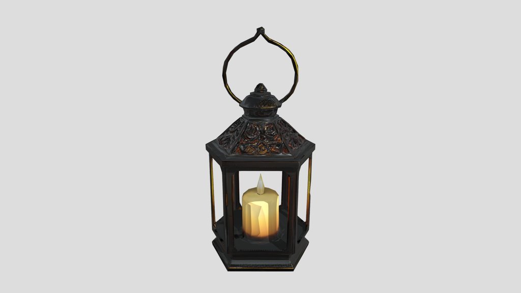 Lit candle lantern