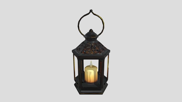 Lit candle lantern 3D Model
