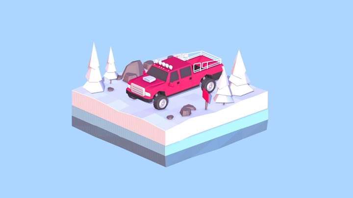 Cartoon Low Poly Snow Jeep Wheel Vehicle 3D Model