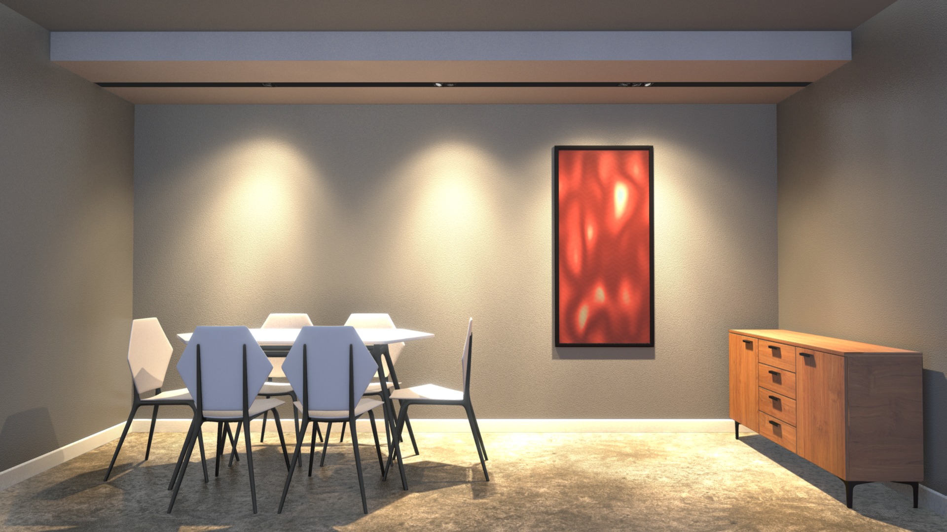 3D model Azzardo paco set of 3 ceiling lamps, IES data - This is a 3D model of the Azzardo paco set of 3 ceiling lamps, IES data. The 3D model is about a room with a table and chairs.