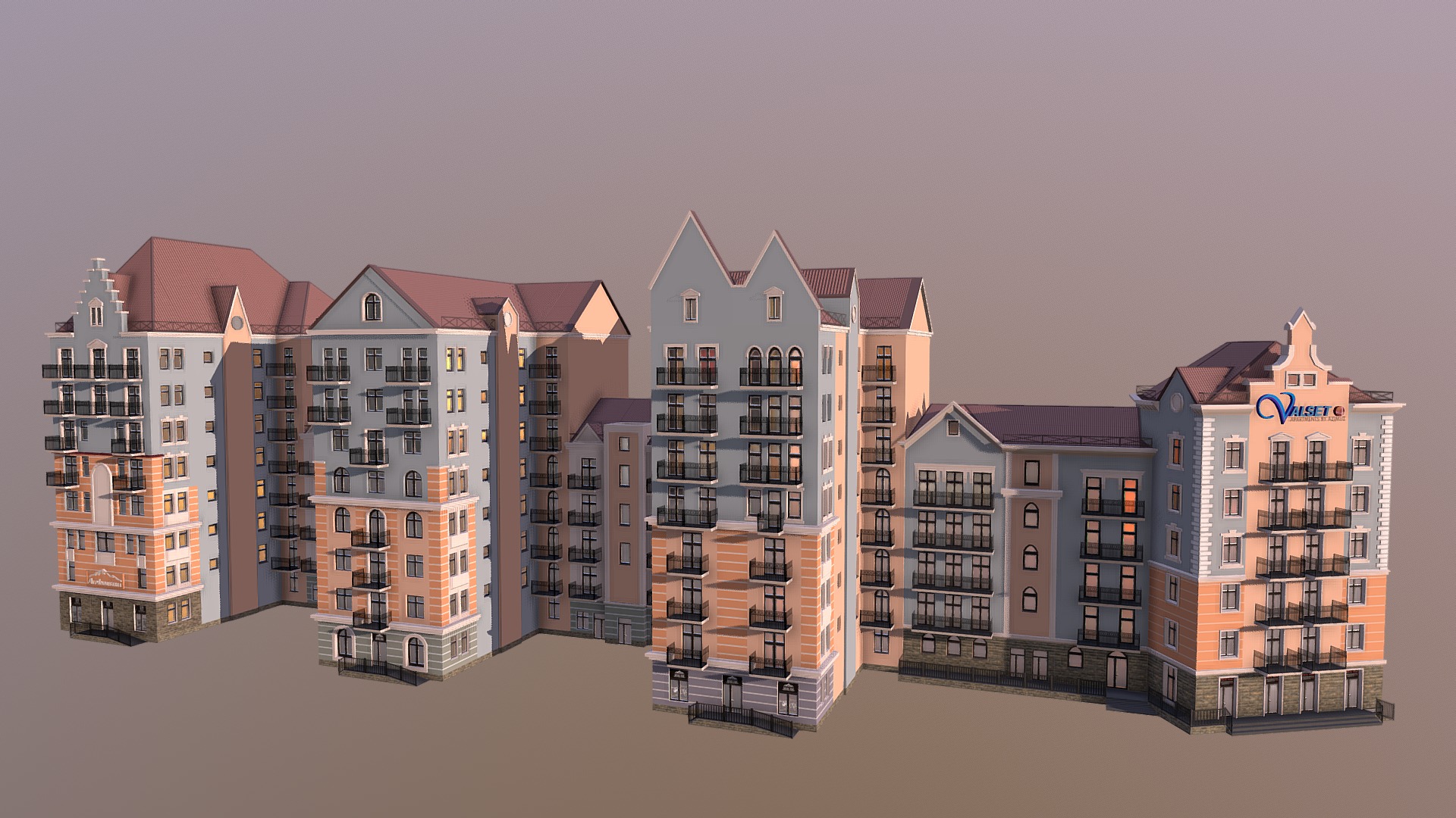 3D model Rosa Khutor Valset Apartments (Building B) - This is a 3D model of the Rosa Khutor Valset Apartments (Building B). The 3D model is about a group of buildings.