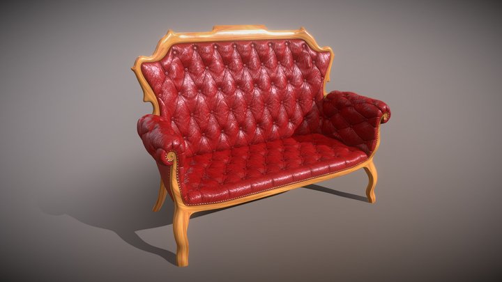 Baroque red leather coach 3D Model