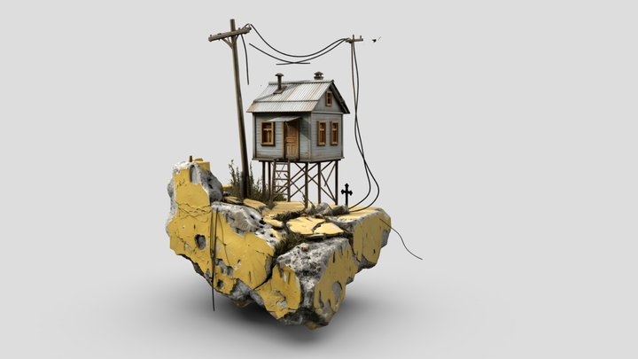 House on a Floating Rock – Kostenloses 3D-Modell STL