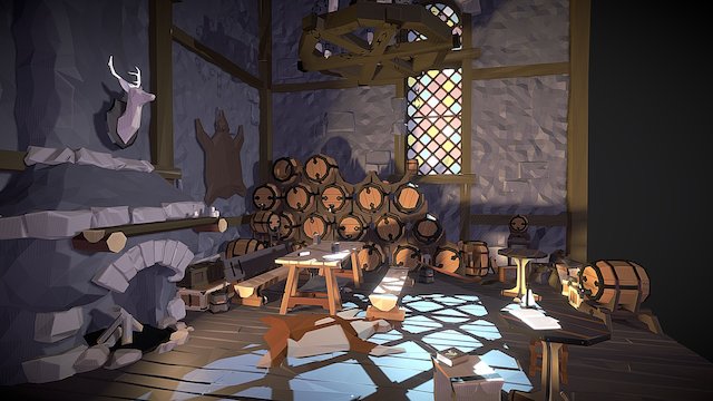 Low-poly medieval tavern 3D Model
