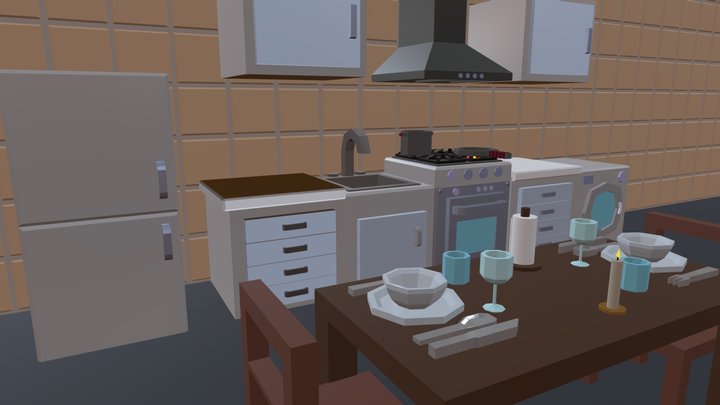 Low Poly Props Kitchen 3D Model