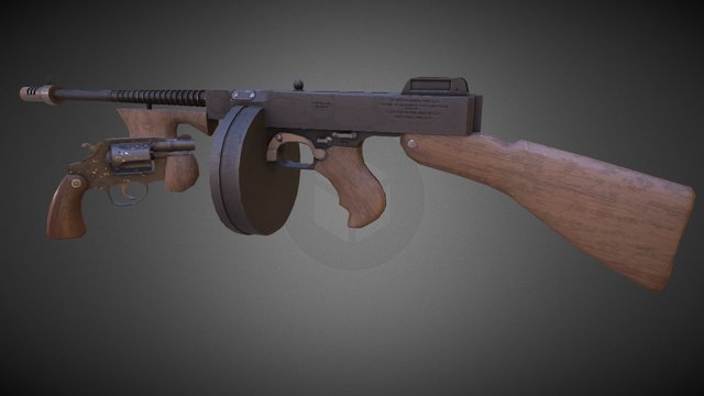 Thompson SMG and Colt Detective Special 3D Model