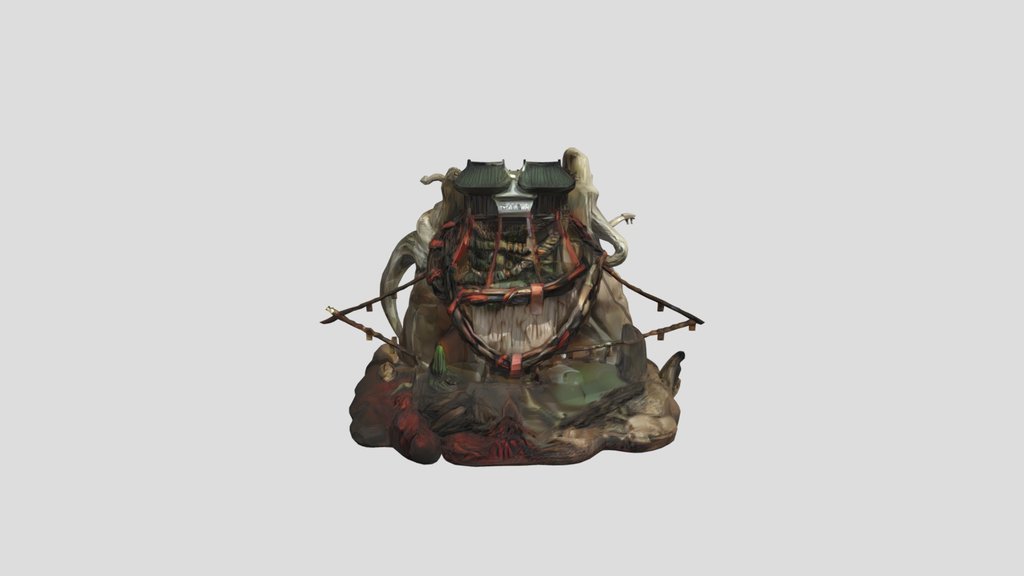 Small shrine built into a chained rocky mound 2