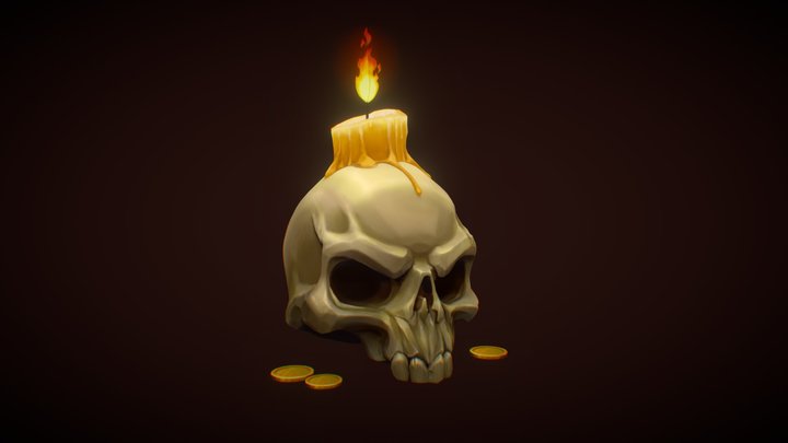 Stylized skull with a candle 3D Model