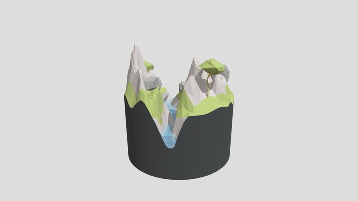 low poly mountain scene 3D Model