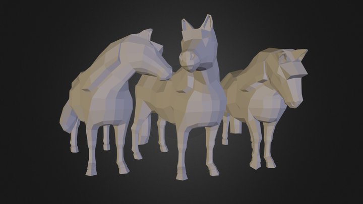Low poly horse trio 3D Model
