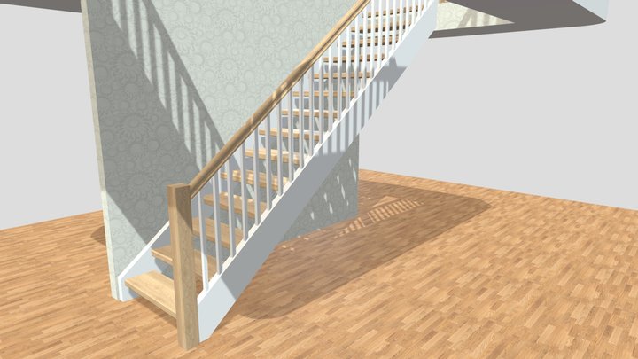 HOUSED STRINGER_WOOD RAILING 3D Model