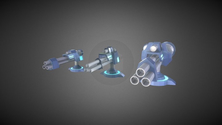 Sci-fi Low poly turret set 3D Model