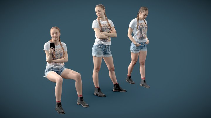 Set of woman sit, walk and stand - posed 3d scan 3D Model