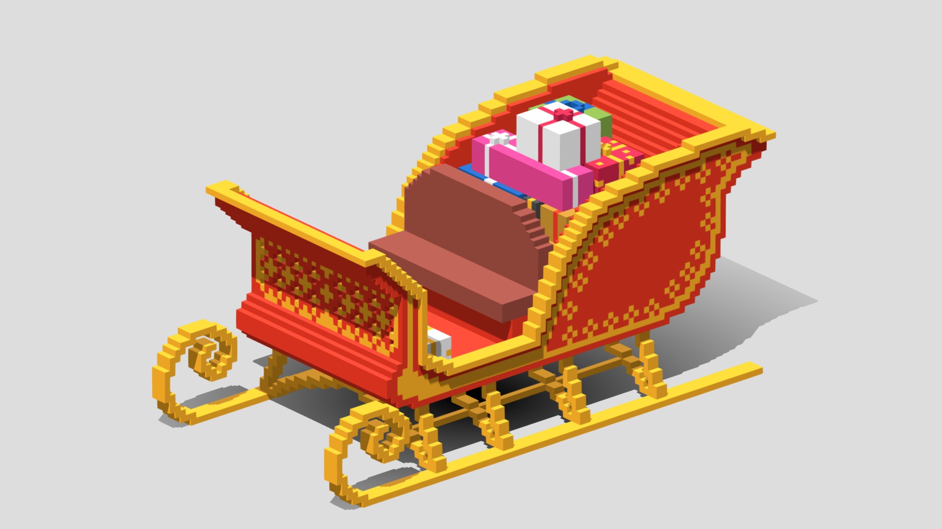 3D model Voxel Santa Claus Cart - This is a 3D model of the Voxel Santa Claus Cart. The 3D model is about a colorful lego structure.