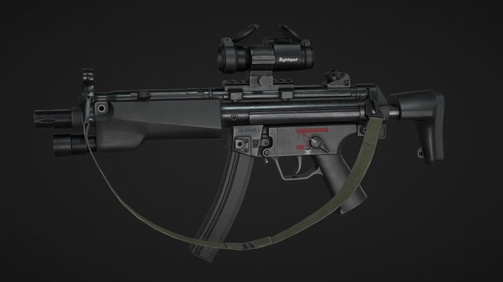 MP5 with flashlight and red dot 3D Model