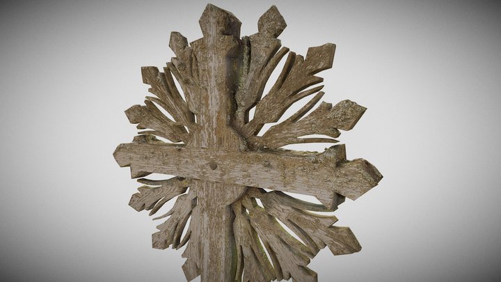 wooden mossy cross 3D Model