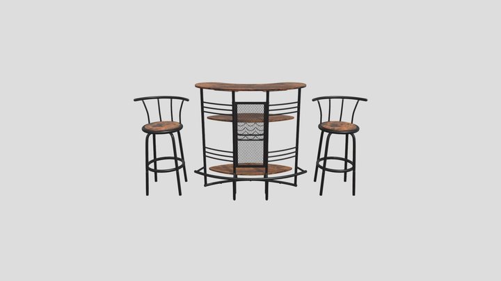 Industrial Bar Table Set With Stools 3D Model