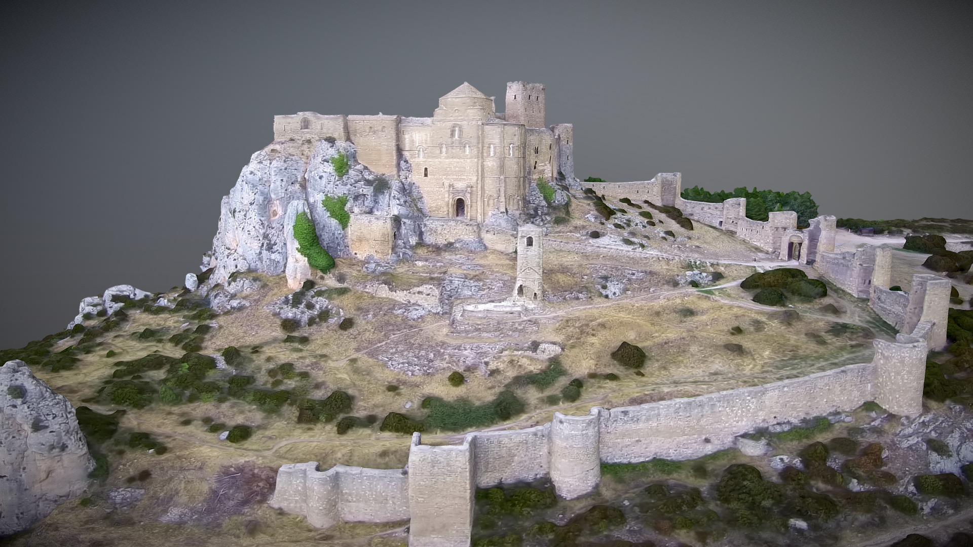 3D model Loarre castle photogrammetry scan remake - This is a 3D model of the Loarre castle photogrammetry scan remake. The 3D model is about a stone building on a rocky hill.