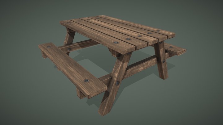 Low-Poly Wooden Bench 3D Model