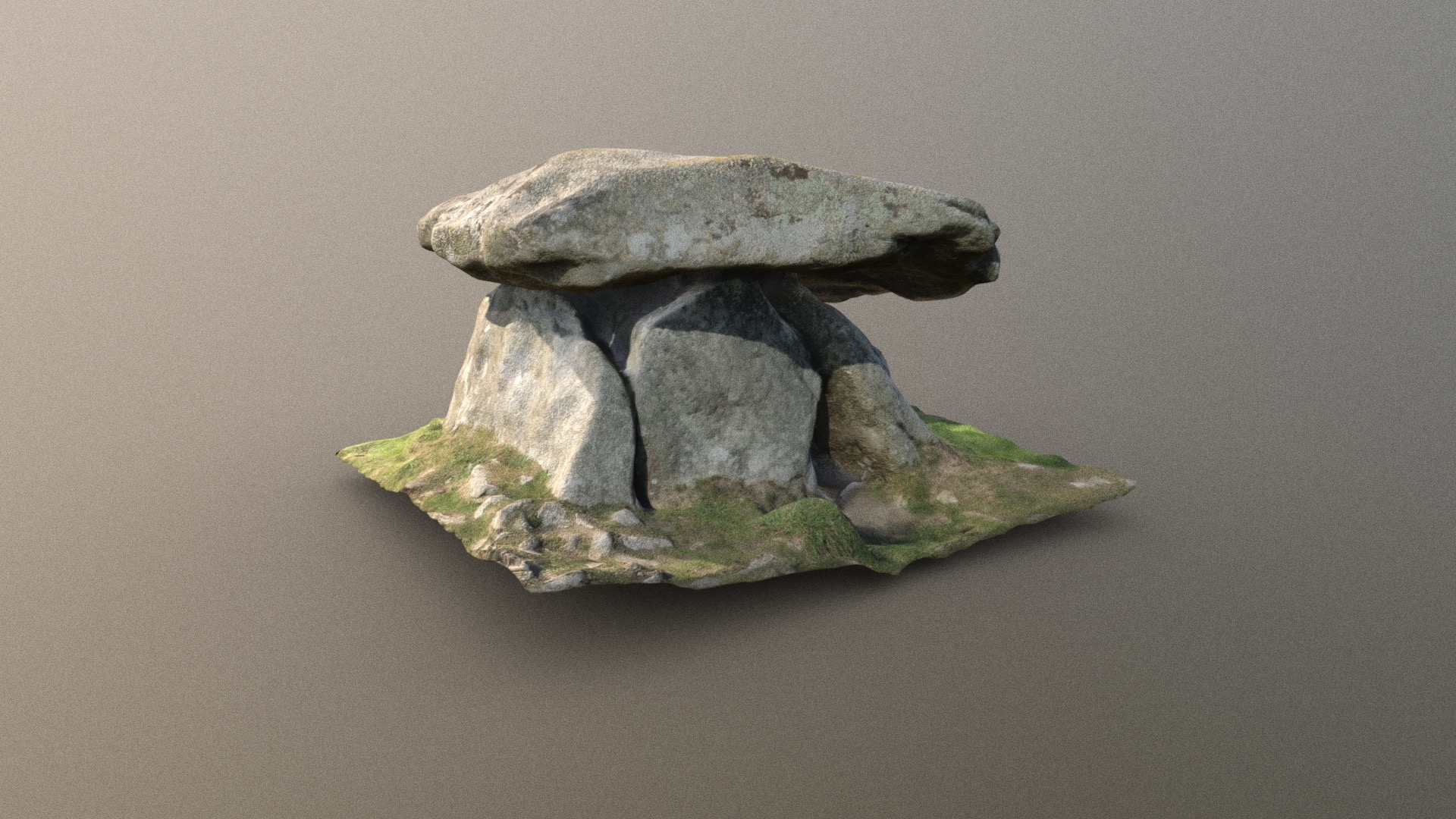 3D model Chûn Quoit, Cornwall - This is a 3D model of the Chûn Quoit, Cornwall. The 3D model is about a rock with a green substance on it.
