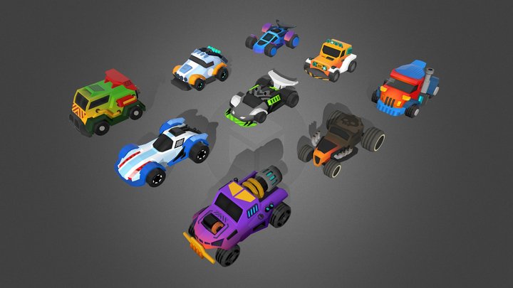 Low Poly Tiny Cartoon Racing Cars Asset Pack 3D Model