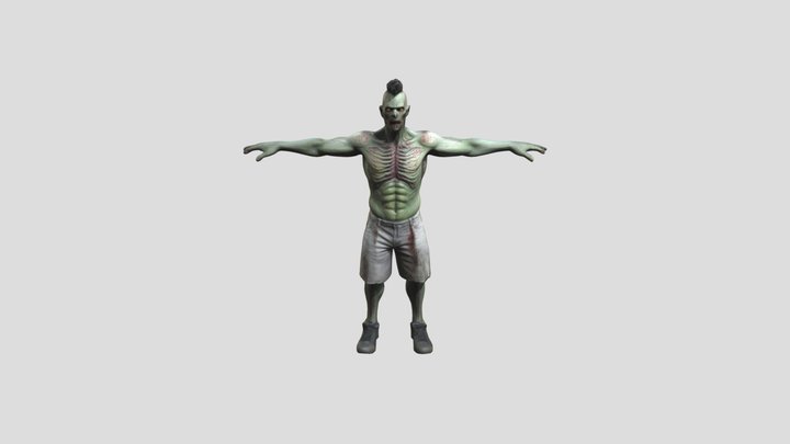 T-Pose model of a male zombie 3D Model