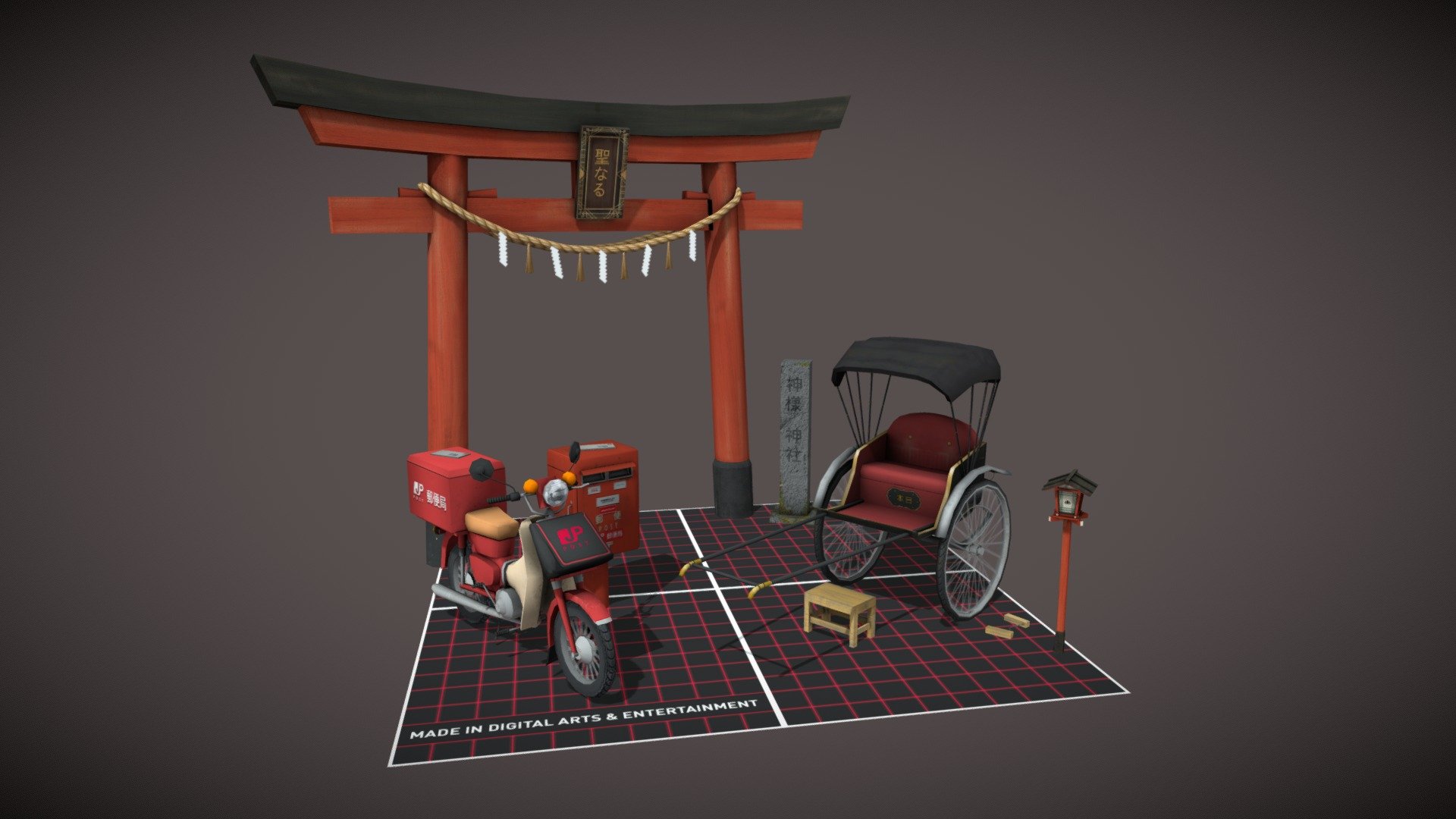5 low poly props - Kyoto inspired