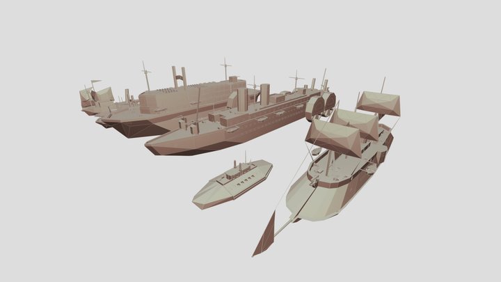 Low Poly 19th century ships 3D Model