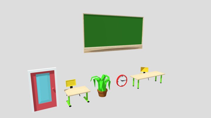 Classroom furniture set 3D Model