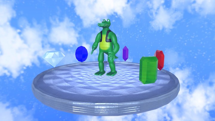 Croc Character and Gem Pickups 3D Model