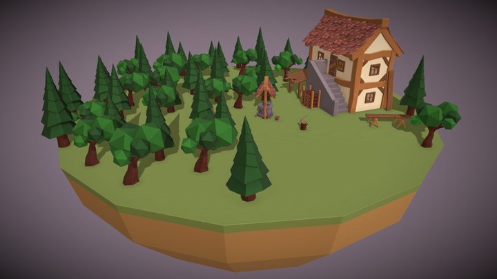 Hutt in Forest Lowpoly Diorama 3D Model